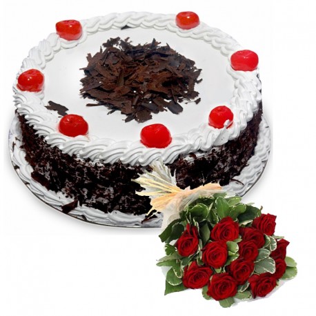 Black Forest Cake with 12 Roses